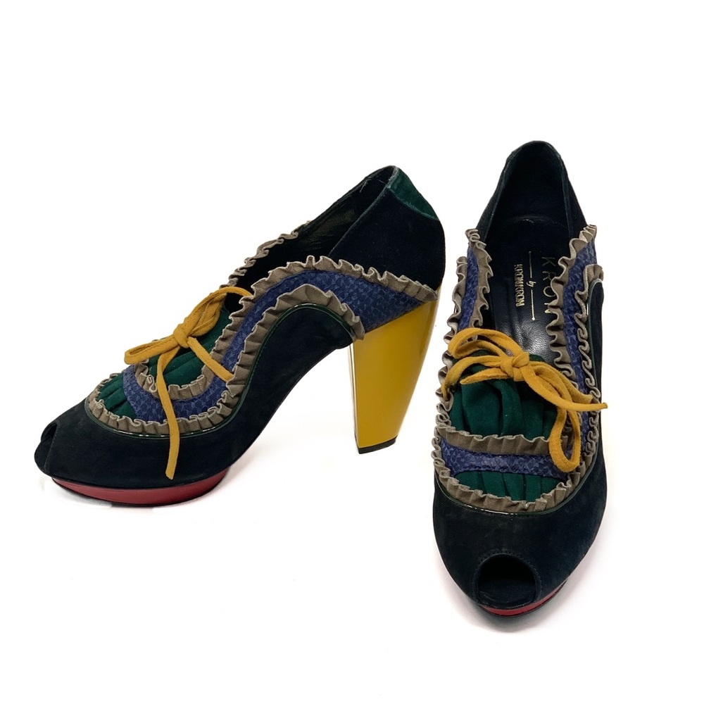 KRON BY KRONKRON Icelandic Designer Multicolor Suede High Heel Peeptoe Shoes